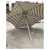 Wood Pole Striped Umbrella Needs Cleaning