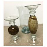 Large Marbled Glass Candle Stands & Vase