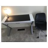 White & Metal Glass Top Desk & Chair READ