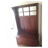 Mirrored Wood 4 Hook Storage Bench Coat Mud Room