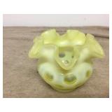 Vtg Cut To Clear Fenton Uranium Glass Bowl Ruffled