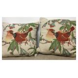 2 Embroidered Cardianal Bird Throw Pillows