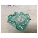 Vtg Murano Control Bubble Turquoise Art Glass Bowl