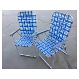 2 Folding Blue White Metal Patio Chairs Retro Styl