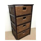 Wood & Rattan Wicker 4 Drawer Storage Cubby