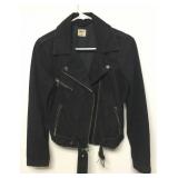 Gap Sz Small Black Denim Zipper Jacket W belt