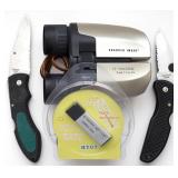 Sharper Image Binoculars, 2 Folding Knives, etc...