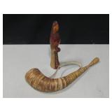 Jamaica Carved Wood Parrot & Wood Bark Horn Jamaica Carved Wood Parrot & Wood Bark Horn