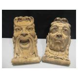 Lot Of 2 Cast Ceramic Face Corbels / Shelves