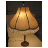 Vtg Brass Base 2-Bulb Table Tamp w/ Fringe Shade Vtg Brass Base 2-Bulb Table Tamp w/ Fringe Shade