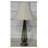 Vtg Smoked Glass & Brass Table Lamp w/ Shade