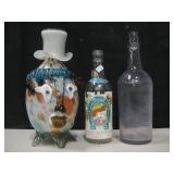 Glass Clown Decanter w/ Cup & 2 Vtg Bottles