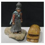 Bette Harris NA Figurine & Carved Wood Scarab Bette Harris NA Figurine & Carved Wood Scarab