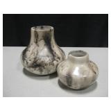 2 Navajo Horsehair Pottery Signed Clark - 4" & 6" 2 Navajo Horsehair Pottery Signed Clark - 4" & 6"