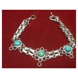 Vintage Sterling & Turquoise Link Bracelet