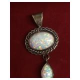 Vtg Sterling  Double Tier Opal Pendant