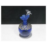 Glass Hummingbird At Cobalt Blue Bottle 6" Tall