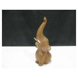 Carved Wood Elephant Figurine - 9" Tall