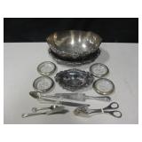 Vtg Silver Plate - Bowl, Tray, Coasters, Utensils