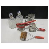 Vintage Kitchenware Lot & 2 Decanters