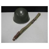 Vtg East Europe Metal Military Helmet & AK47 Strap