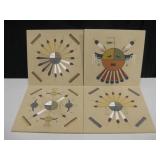 Lot Of 4 Signed NA Style Sand Paintings 12" x 12"