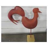 34" Tall Red Rooster Metal Yard Art W/ Concrete