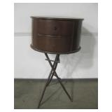 Vintage Round Wood 2-Drawer Table