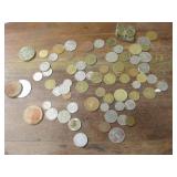 Lot Of World Coins & Wooden Nickels Lot Of World Coins & Wooden Nickels
