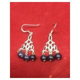 Sterling & Blue Sandstone Dangle Earrings