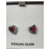 Sterling & Manufactured Ruby Heart Earrings Sterling & Manufactured Ruby Heart Earrings