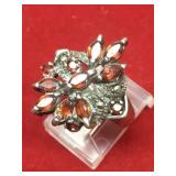 Vtg Sterling & Garnett Ring Hallmarked Vtg Sterling & Garnett Ring Hallmarked