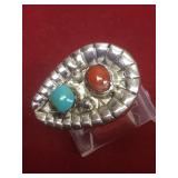 Vintage Native Sterling & Multstone Ring Cleaned Vintage Native Sterling & Multstone Ring Cleaned