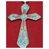 Vtg Native Sterling Cross Pendant & Chain Crushed Vtg Native Sterling Cross Pendant & Chain Crushed