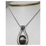 Vtg Sterling & Onyx Teardrop Pendant