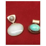 2 Vtg Sterling Pendants 1 Moonstone 1 Mexico