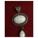 Vtg Sterling Double Tier Opal Pendant Vtg Sterling Double Tier Opal Pendant