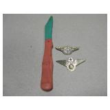 Vtg Auburn Rubber Knife & 2 Junior Airline Pins Vtg Auburn Rubber Knife & 2 Junior Airline Pins