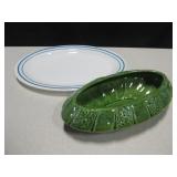 Vtg Oval Green Planter & Fire King Oval Platter