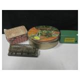 Vtg Advertising Tins & Wire Letter Holder Vtg Advertising Tins & Wire Letter Holder