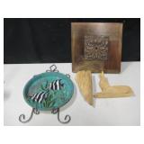 Tile Tray, Wall Decor w/ Turquoise & Driftwood Art Tile Tray, Wall Decor w/ Turquoise & Driftwood Art