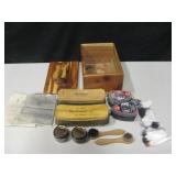 Vtg Wood Shoe Shine Kit Box w/ Supplies