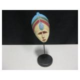 Painted Wood African Mask On Pedestal Painted Wood African Mask On Pedestal