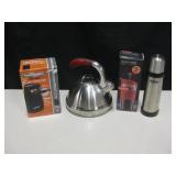 Teapot, Thermos, Bodum Travel Press & Can Opener