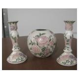 Pair Of Ceramic Candle Holders w/ Matching Vase