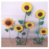 Metal Sunflower Yard Art Stakes 37"