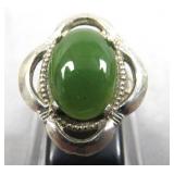 Sterling Silver & Jade Ring Size 6