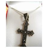 FAS Sterling & Marcasite Cross Necklace