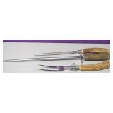 Vtg Bone Handle Sharpening Steel & Carving Fork