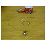 Gold & Pale Amethyst Glass Necklace/Earring Set